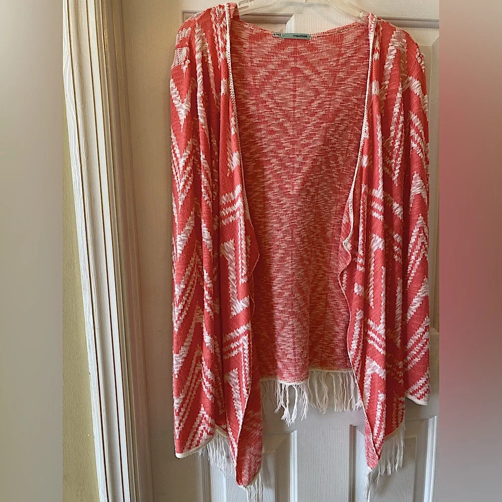 Maurice’s cardigan, orange/white chevron, size medium - Picture 1 of 4